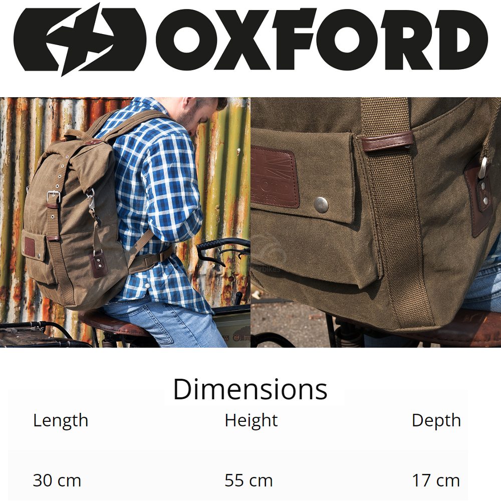 Oxford Heritage Motorcycle Backpack OL575 Dimensions WM