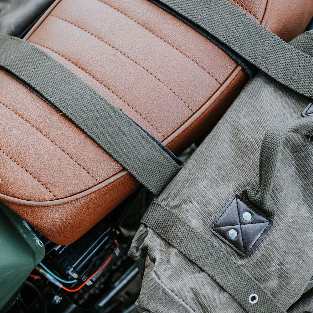 Oxford Heritage Motorcycle Panniers Khaki OL578 Lifestyle 2