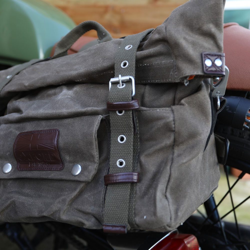 Oxford Heritage Motorcycle Panniers Khaki OL578 Lifestyle 4