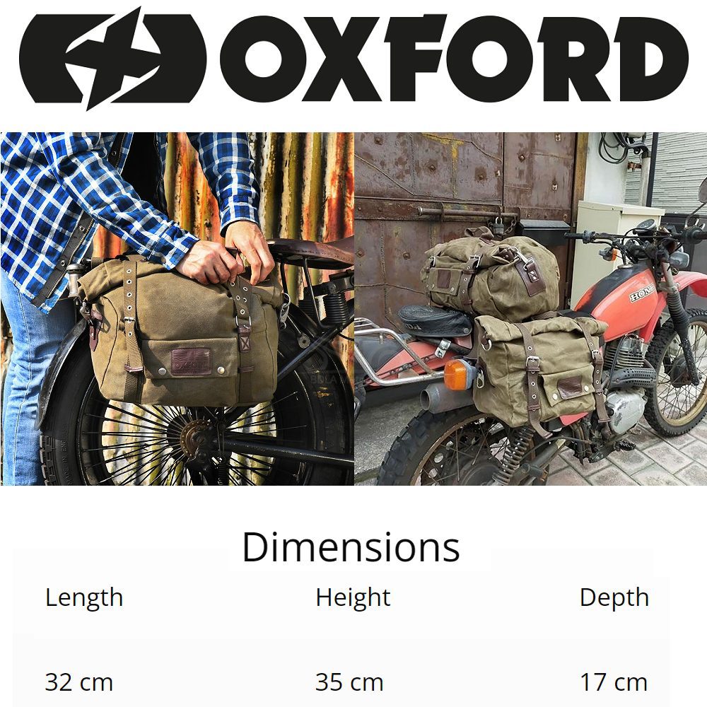 Oxford Heritage Motorcycle Panniers OL578 Dimensions WM