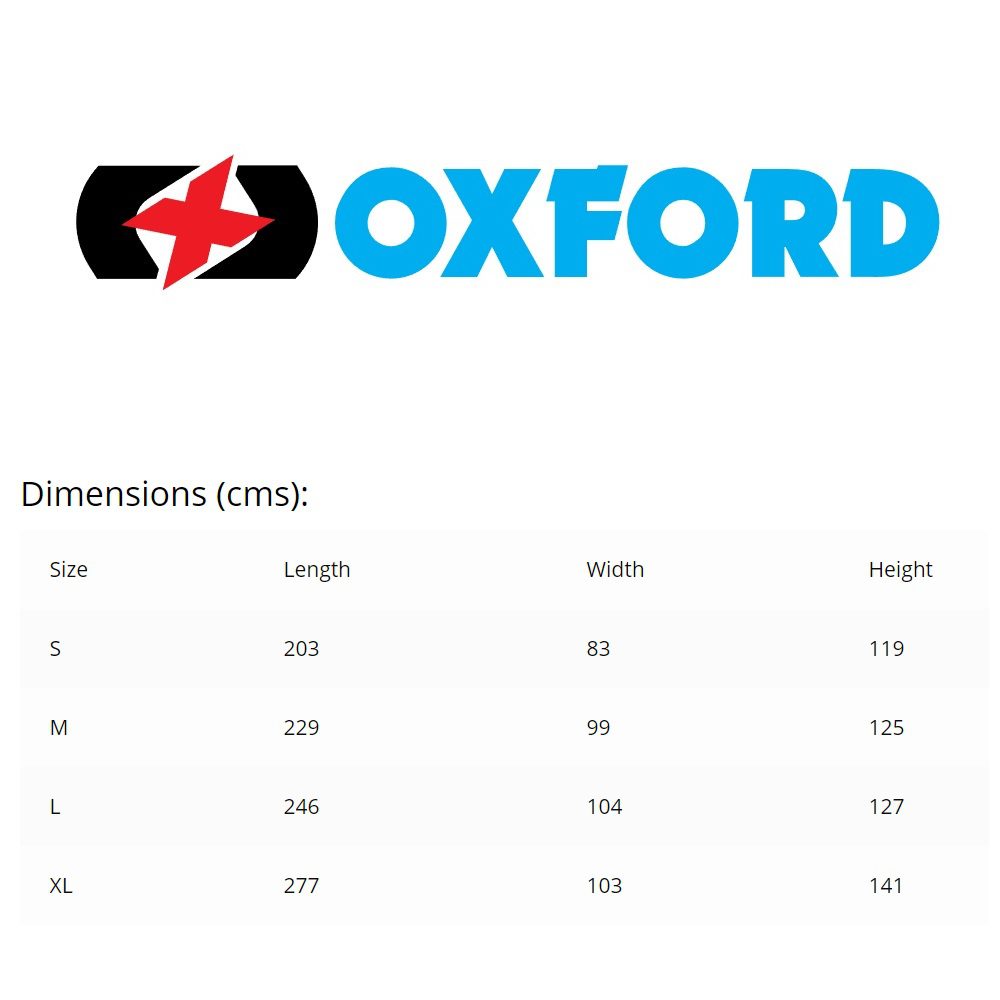 Oxford Rainex Top Box Size Guide 1