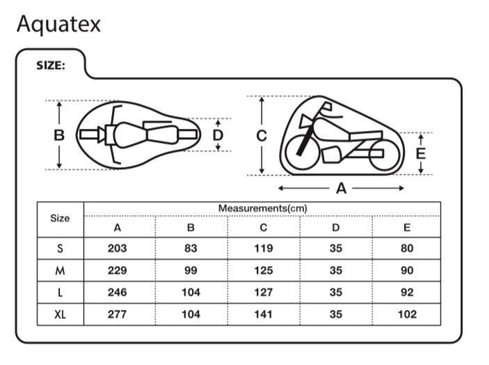 Oxford Aquatex Motorcycle Cover Size Guide