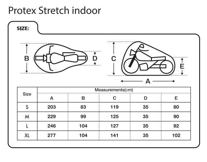 Oxford Protex Indoor Motorcycle Cover Size Guide