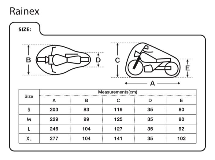 Oxford Rainex Outdoor Size Guide