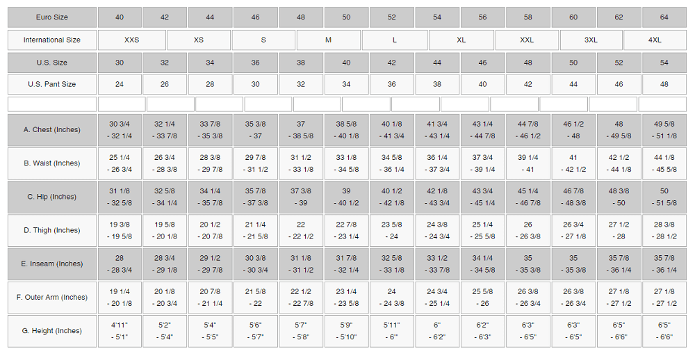 Alpinestars Mens Clothing Size Guide