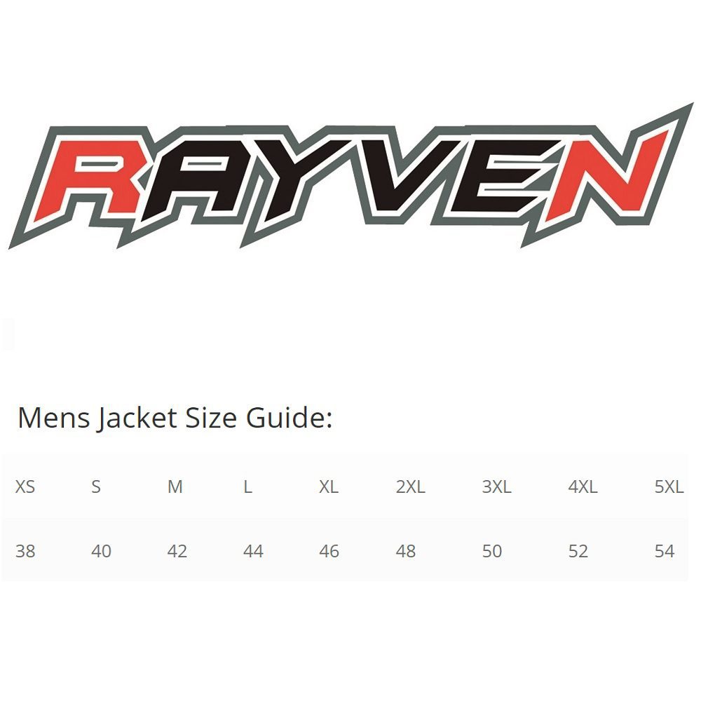 Rayven Mens Motorcycle Jacket Size Guide