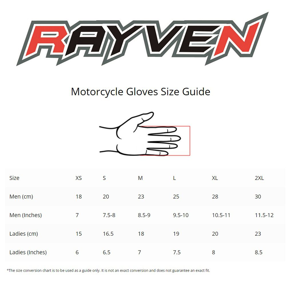 Rayven Motorbike Gloves Size Guide