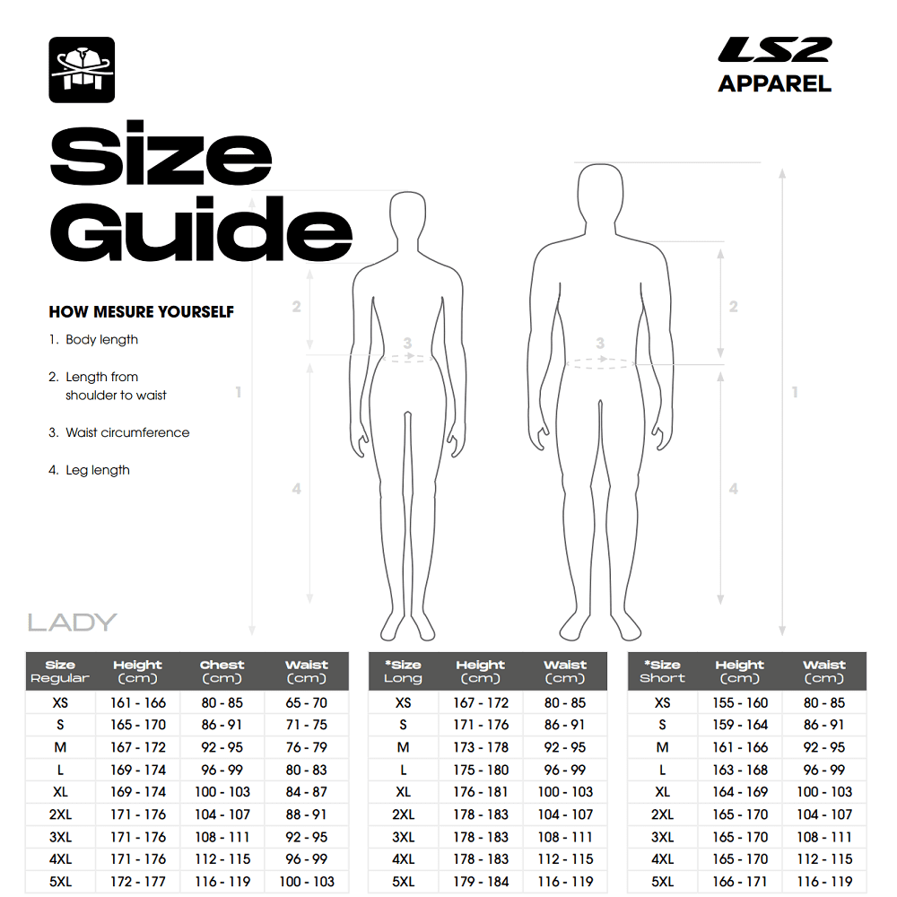 LS2 Ladies Motorcycle Clothing Size Guide