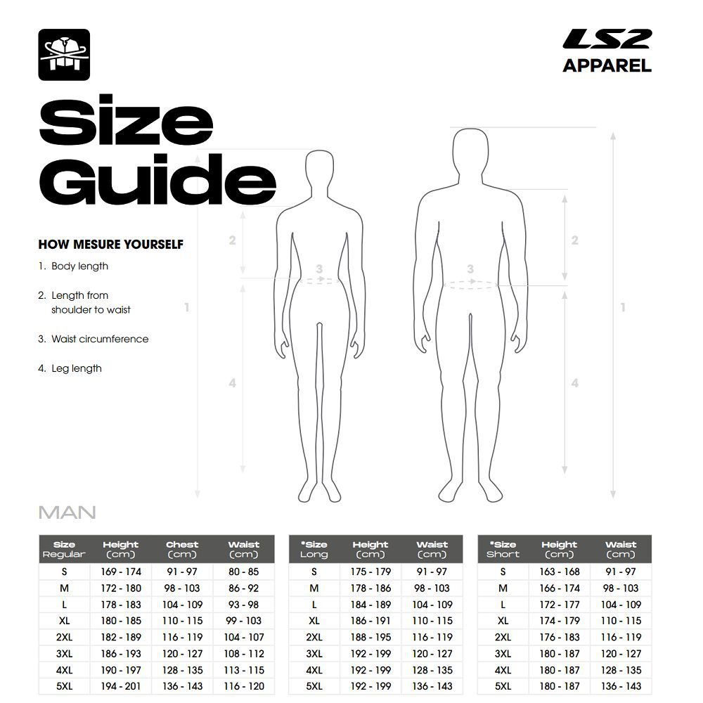 LS2 Mens Motorcycle Clothing Size Guide