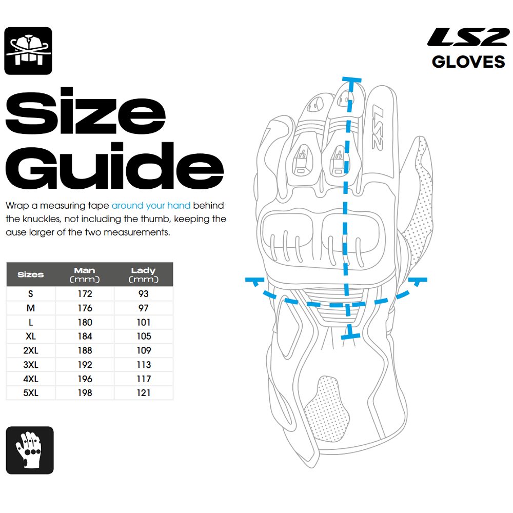 LS2 Motorcycle Gloves Size Guide