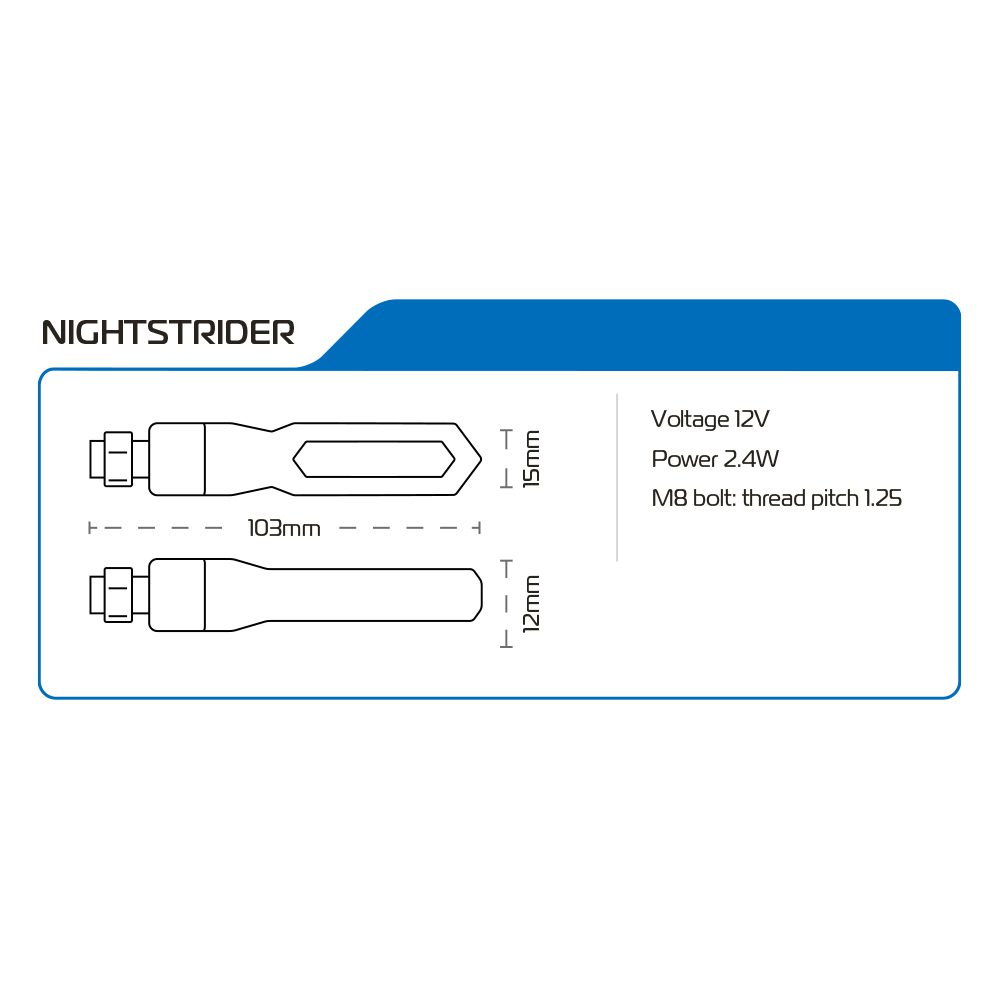 Oxford Nightstrider Motorcycle Indicator Dimensions