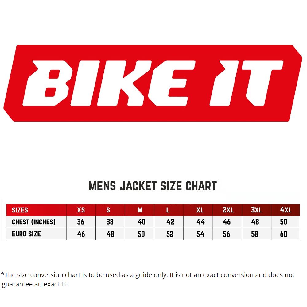Bike It Mens Motorcycle Jacket Size Guide