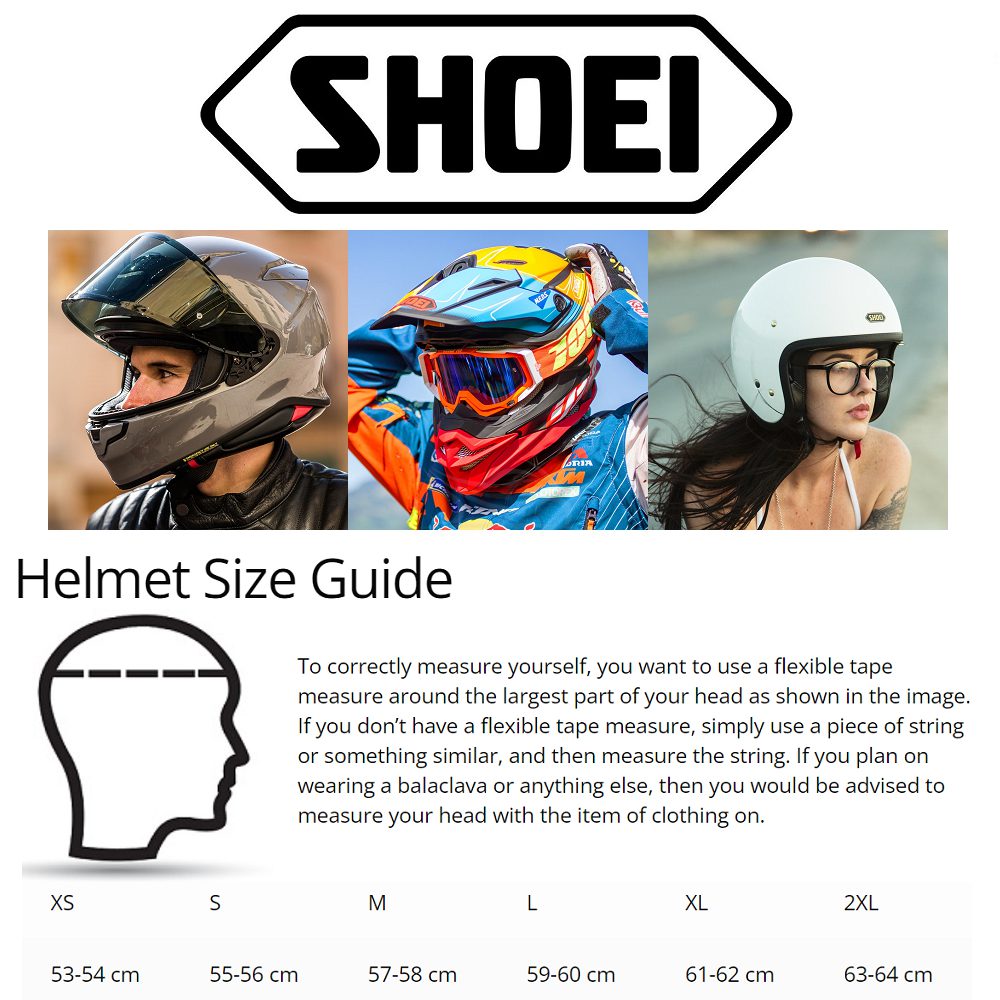 Shoei Motorcycle Helmet Size Guide WM