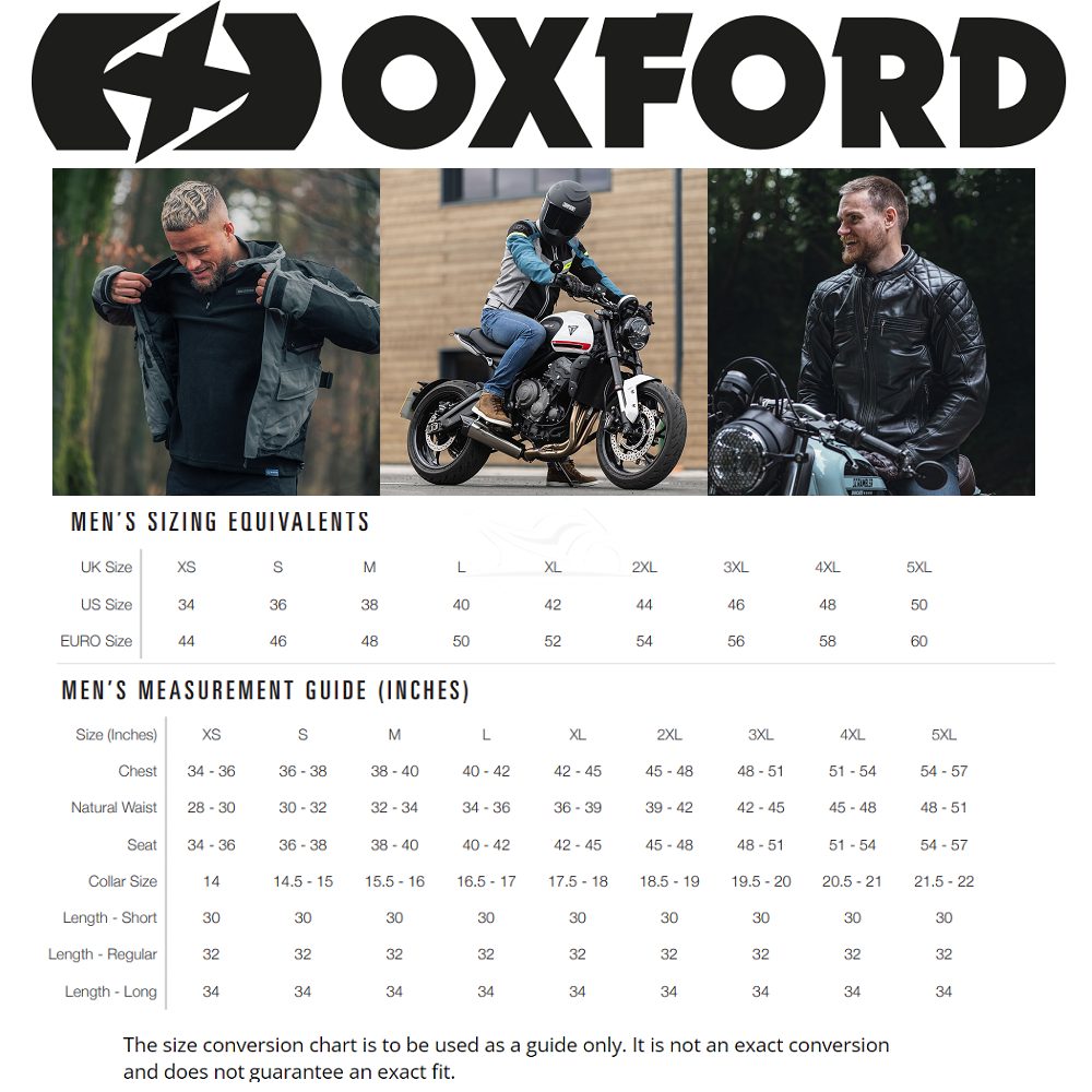 Oxford Mens Clothing Motorcycle Size Guide WM 1
