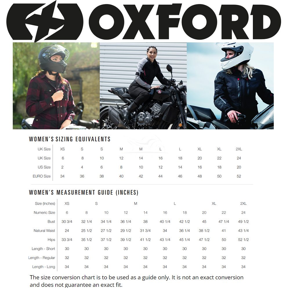 Oxford Ladies Motorcycle Clothing Size Guide 1