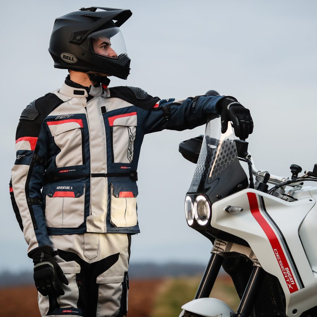 RST Adventure-X Motorcycle Trousers Silver Blue Red Lifestyle 2