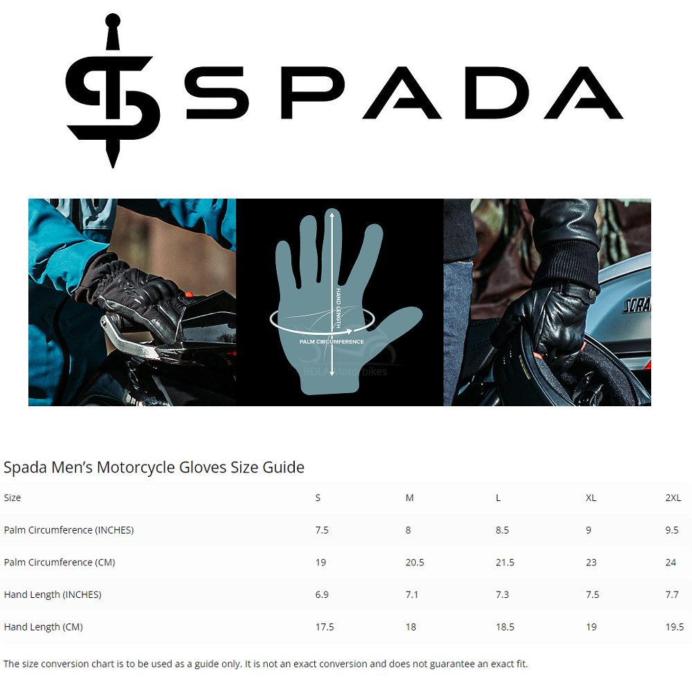 Spada Men's Motorcycle Gloves Size Guide WM