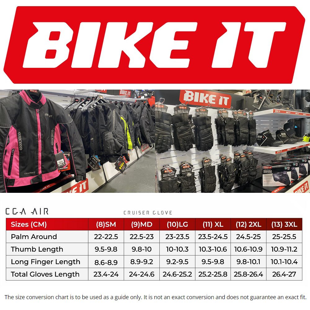 Bike It Cruiser Air Motorcycle Gloves Size Guide