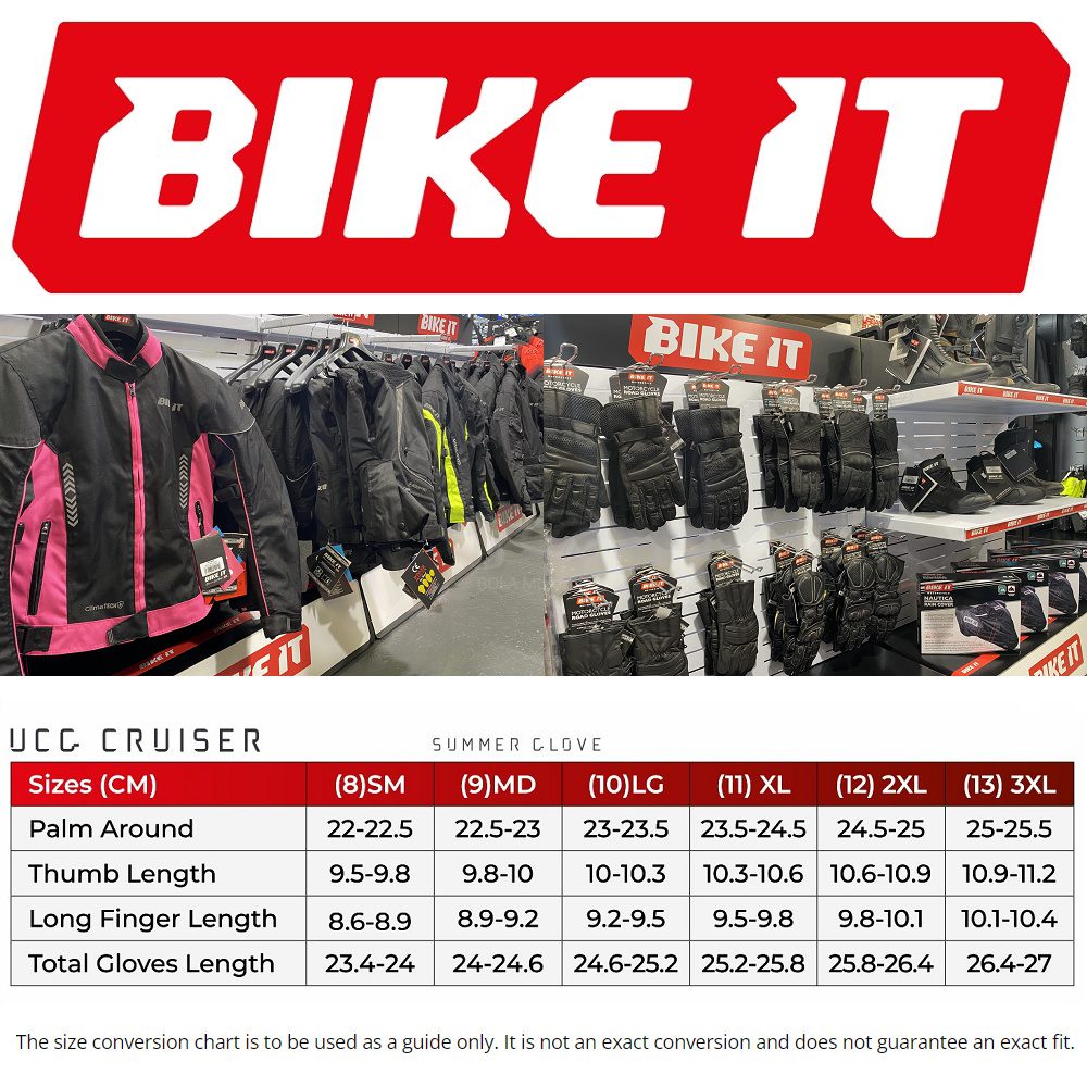 Bike It Cruiser Motorcycle Gloves Size Guide