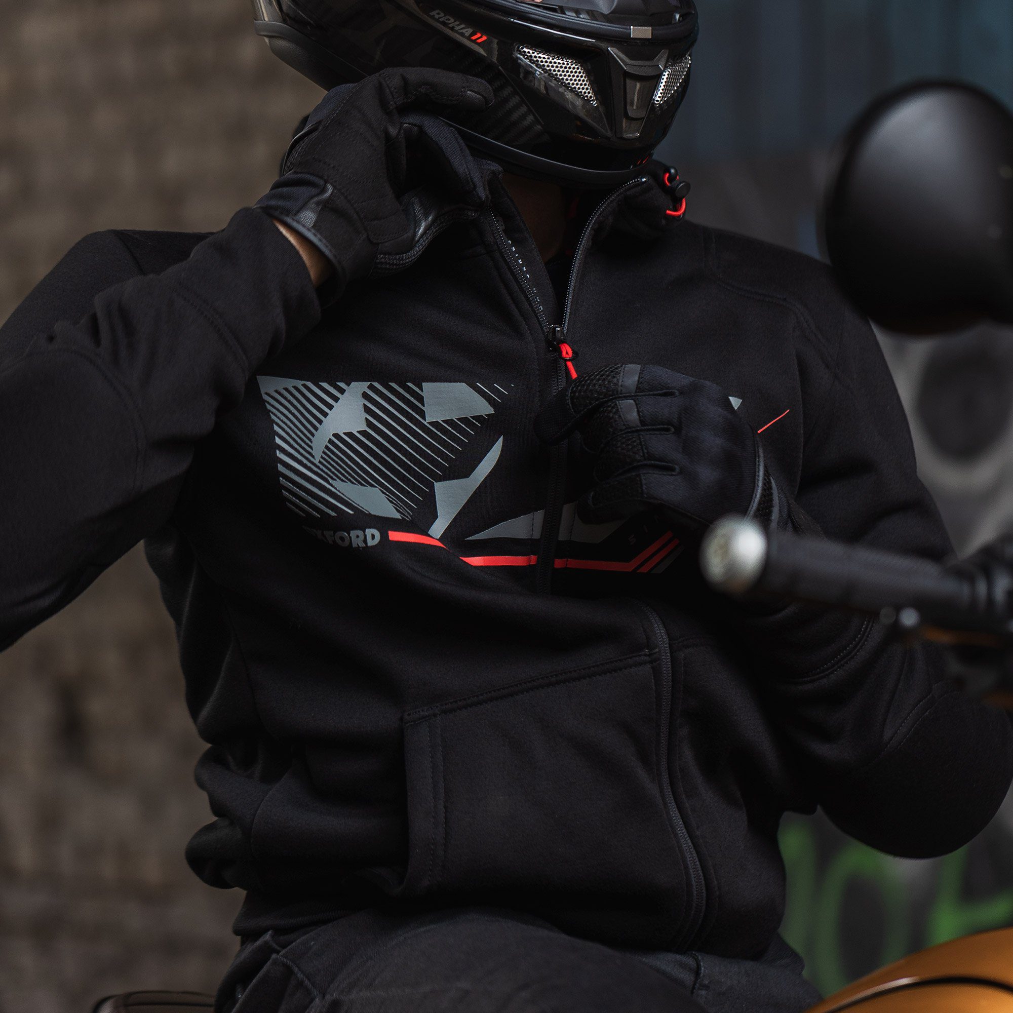 Oxford Super 2.0 Sports Motorcycle Hoodie Black Lifestyle 7