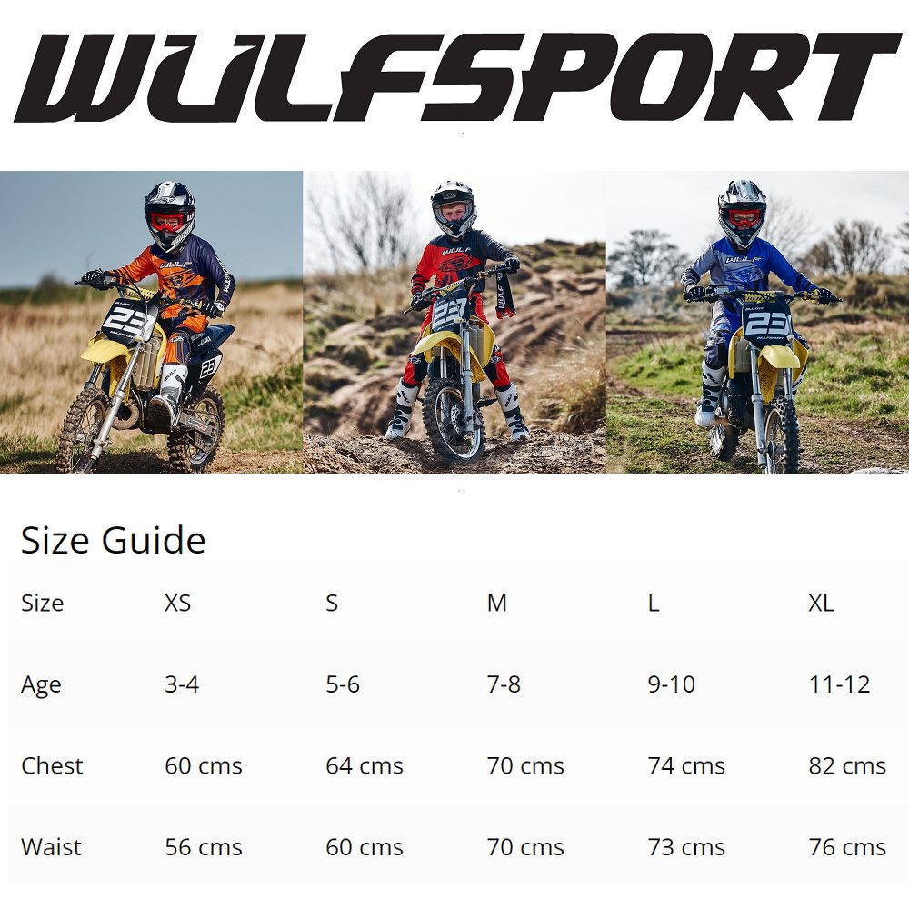 Wulfsport Cub Suit Size Guide