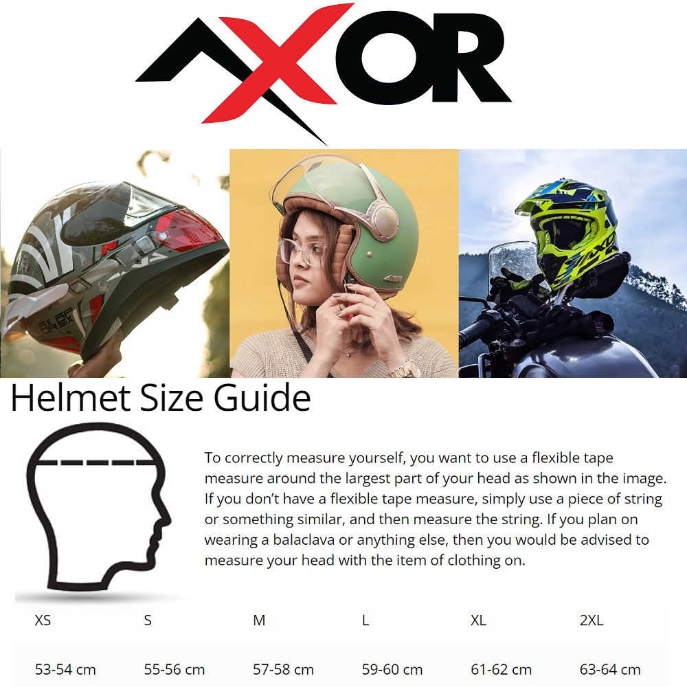 Axor Motorcycle Helmet Size Guide WM 1