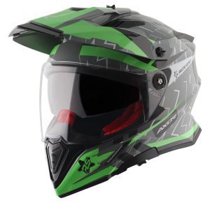 Axor X-Cross Flash Motorcycle Helmet – Grey/Green Axor X-Cross Flash Motorcycle Helmet Grey Green 1