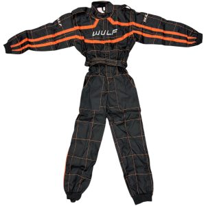 Wulfsport Cub Kids Race Suit Plain Black Orange 1