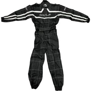 Wulfsport Cub Plain Motorcycle Race Suit – Black/White Wulfsport Cub Kids Race Suit Plain Black White 1