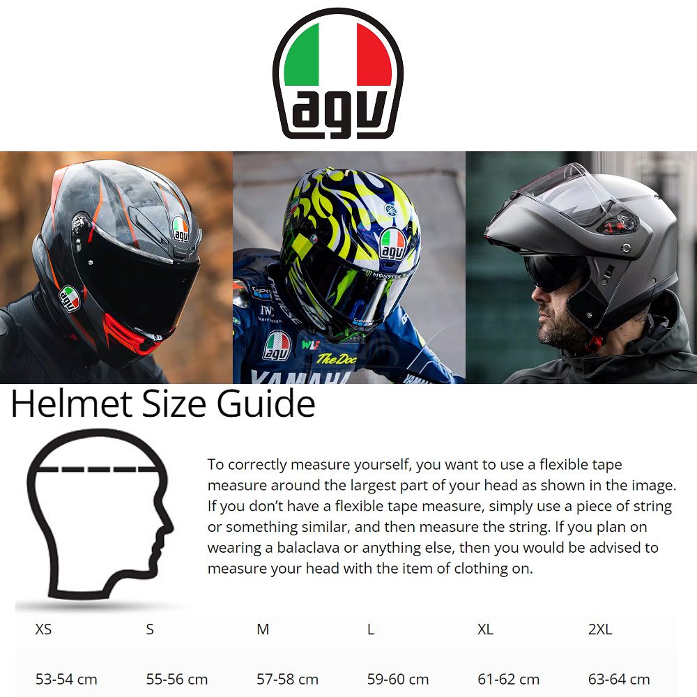 AGV Motorcycle Helmet Size Guide WM 1