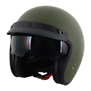 Stealth HS391 Plain Motorcycle Helmet With Peak Matt Green 1