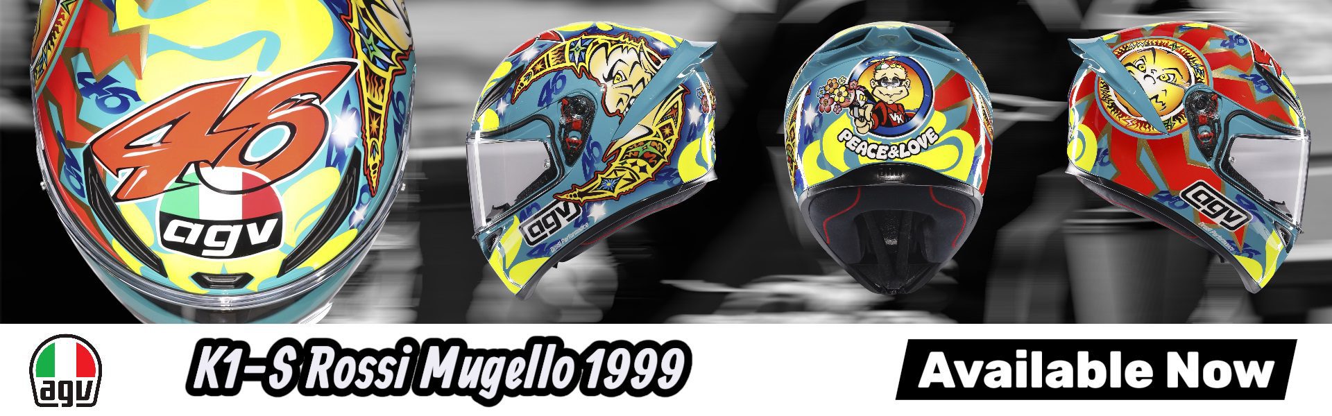 AGV K1-S Rossi Mugello 1999 Motorcycle Helmet Web Banner
