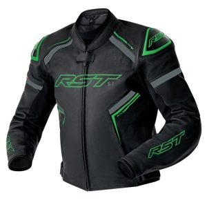 RST D3O S1 Mens Leather Jacket Black Grey Flo Green 1
