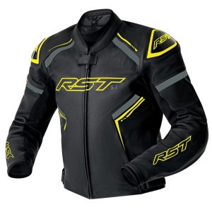 RST D3O S1 Mens Leather Jacket Black Grey Flo Yellow 1