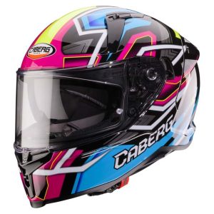 Caberg Avalon X Brama Motorcycle Helmet - Black Light Blue Yellow Fluo Fuchsia 1