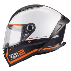 MT Stinger 2 Core Motorcycle Helmet - Black White Orange 1