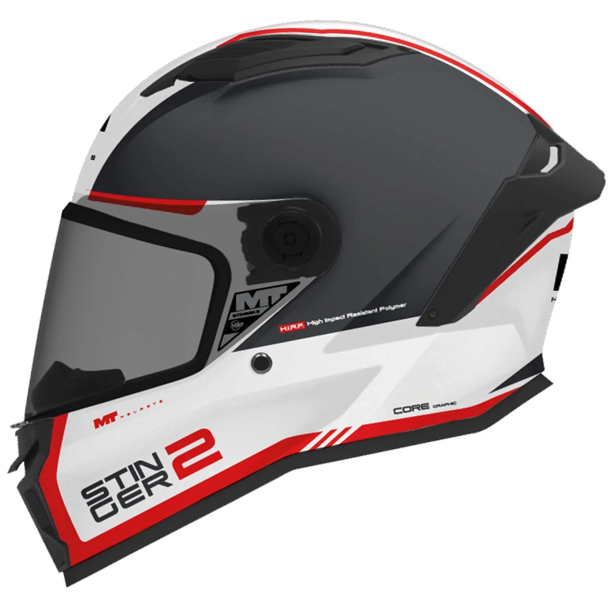 MT Stinger 2 Core Motorcycle Helmet - Black White Red 1