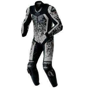 RST Pro Series D3O Airbag Leather Motorccyle Suit - Black Silver 1