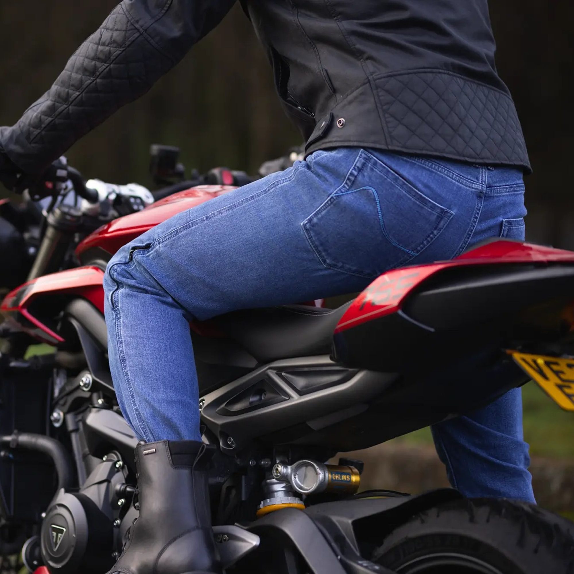 Oxford Original Tailor AA Straight Motorcycle Jeans - Mid Blue Lifestyle 2