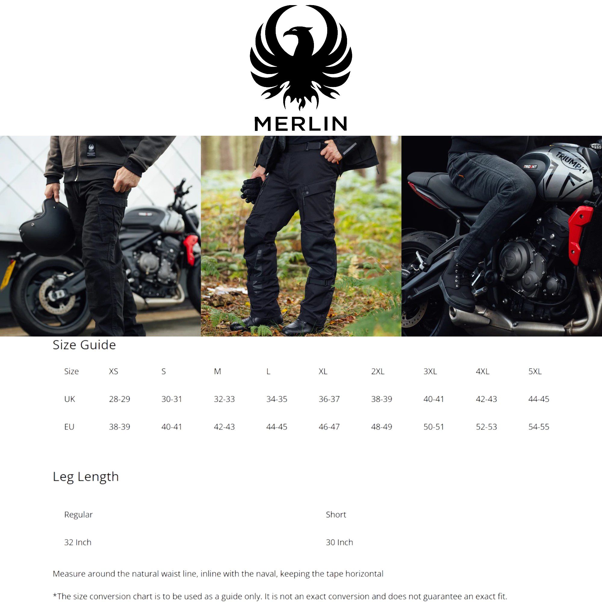 Merlin Mens Motorcycle Trousers Size Guide
