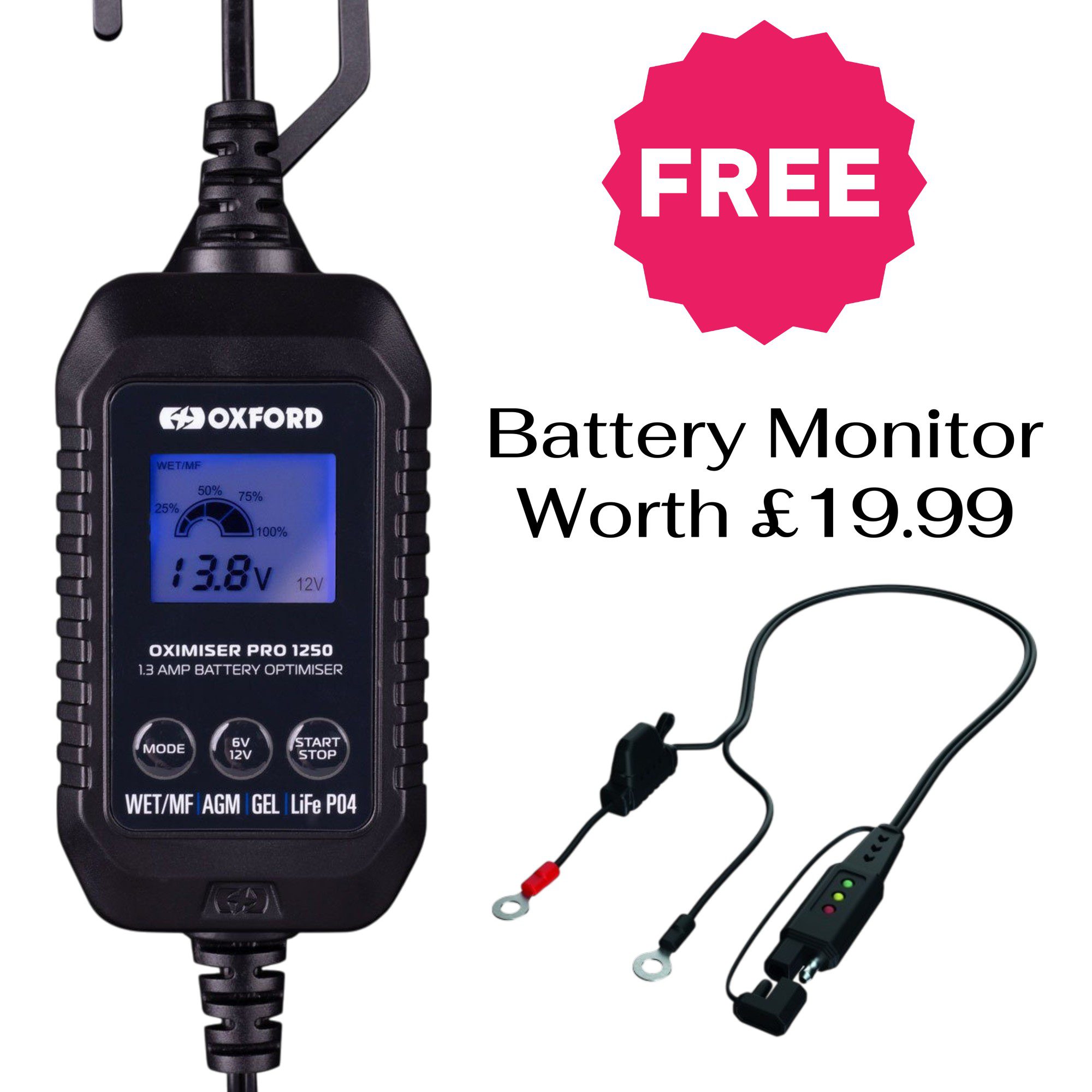 Oxford Oximiser 1250 Motorcycle Battery Charger Monitor 1