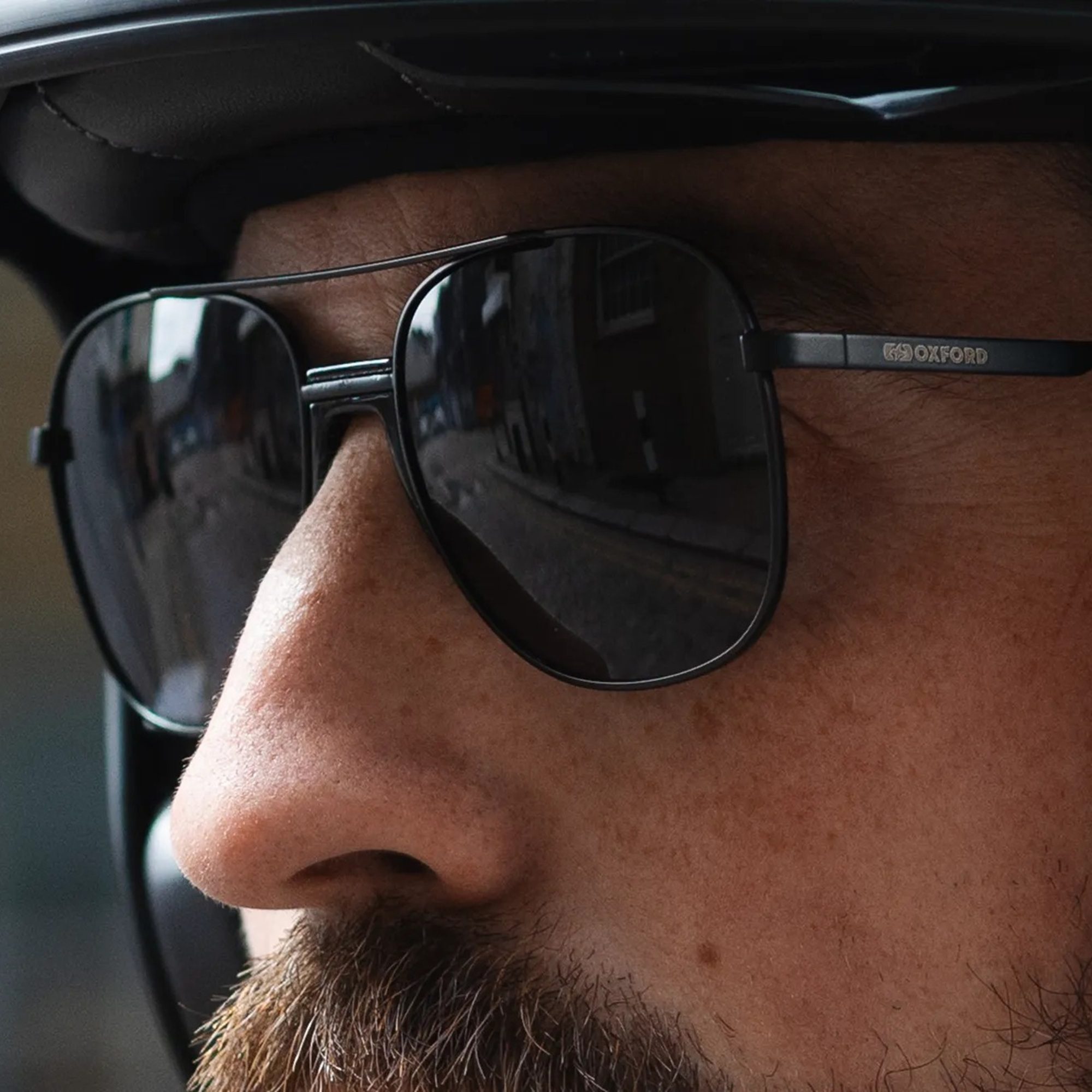 Oxford Force One Motorcycle Sunglasses Black Metal Smoke Lens Lifestyle 4