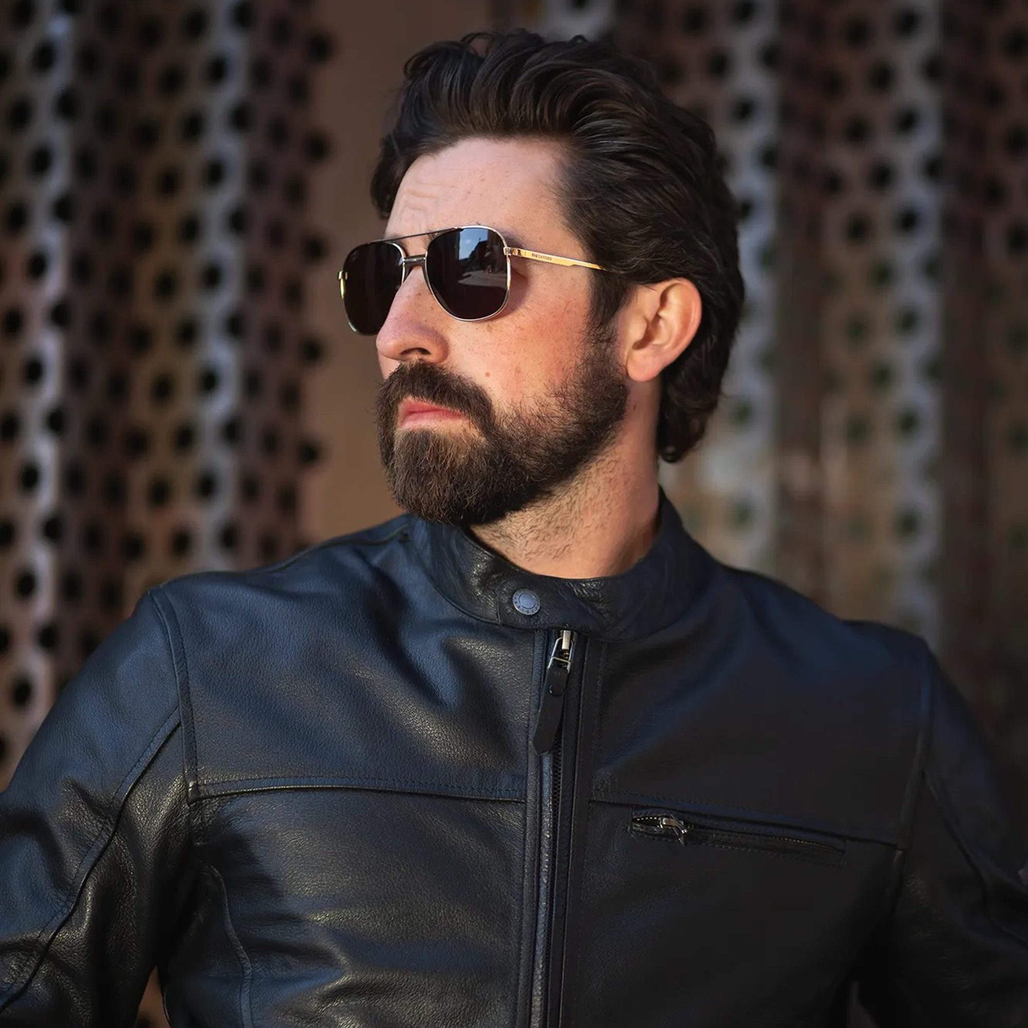 Oxford Force One Motorcycle Sunglasses Gold Metal Brown Lens Lifestyle 1