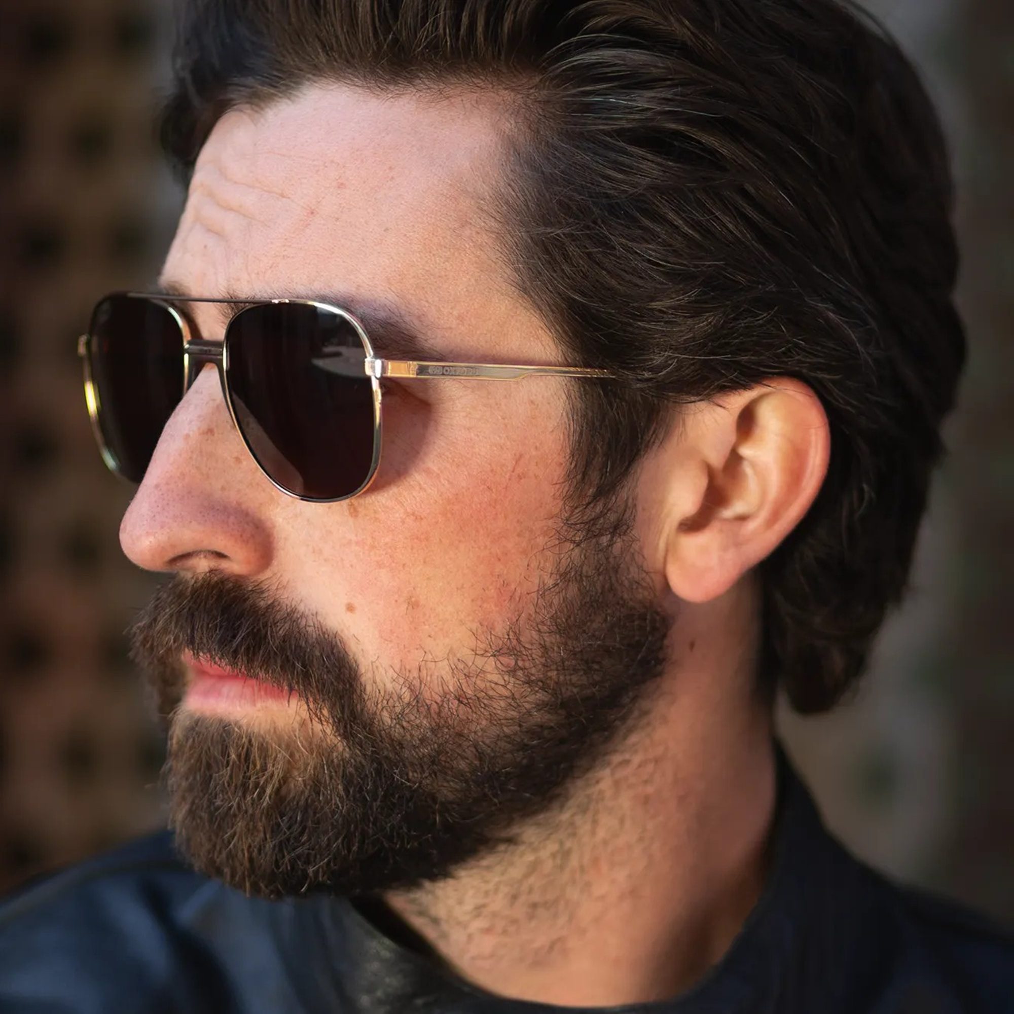 Oxford Force One Motorcycle Sunglasses Gold Metal Brown Lens Lifestyle 4