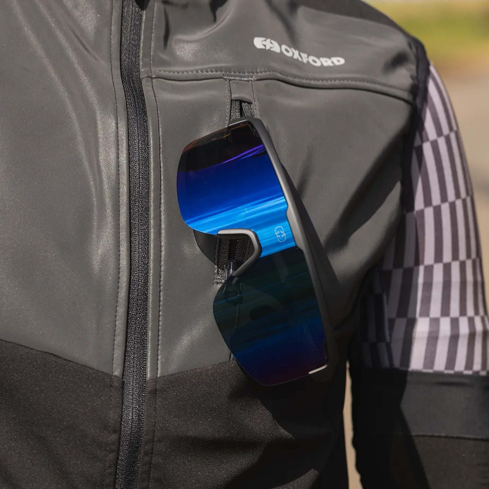 Oxford Pave Motorcycle Sunglasses Black Blue Mirror Lens Lifestyle 5