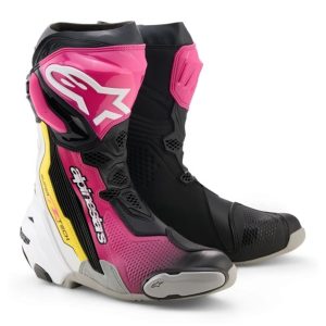 Alpinestars Supertech R Motorcycle Boots – Black/Magenta/White/Yellow Alpinestars Supertech R Motorcycle Boots - Black Magenta White Yellow 1