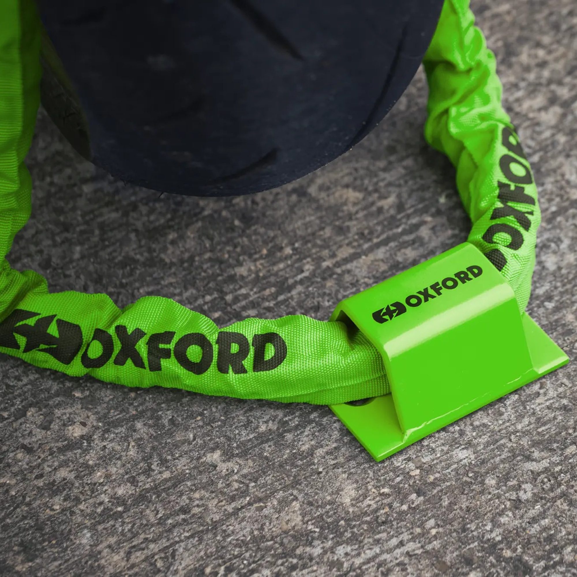 Oxford Brute Force Motorcycle Ground Anchor - Green Lifestyle 1